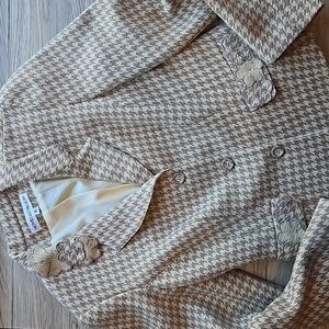 Noviello Bloom Vintage Academia Beige Tan Floral Houndstooth Wool Blazer 8